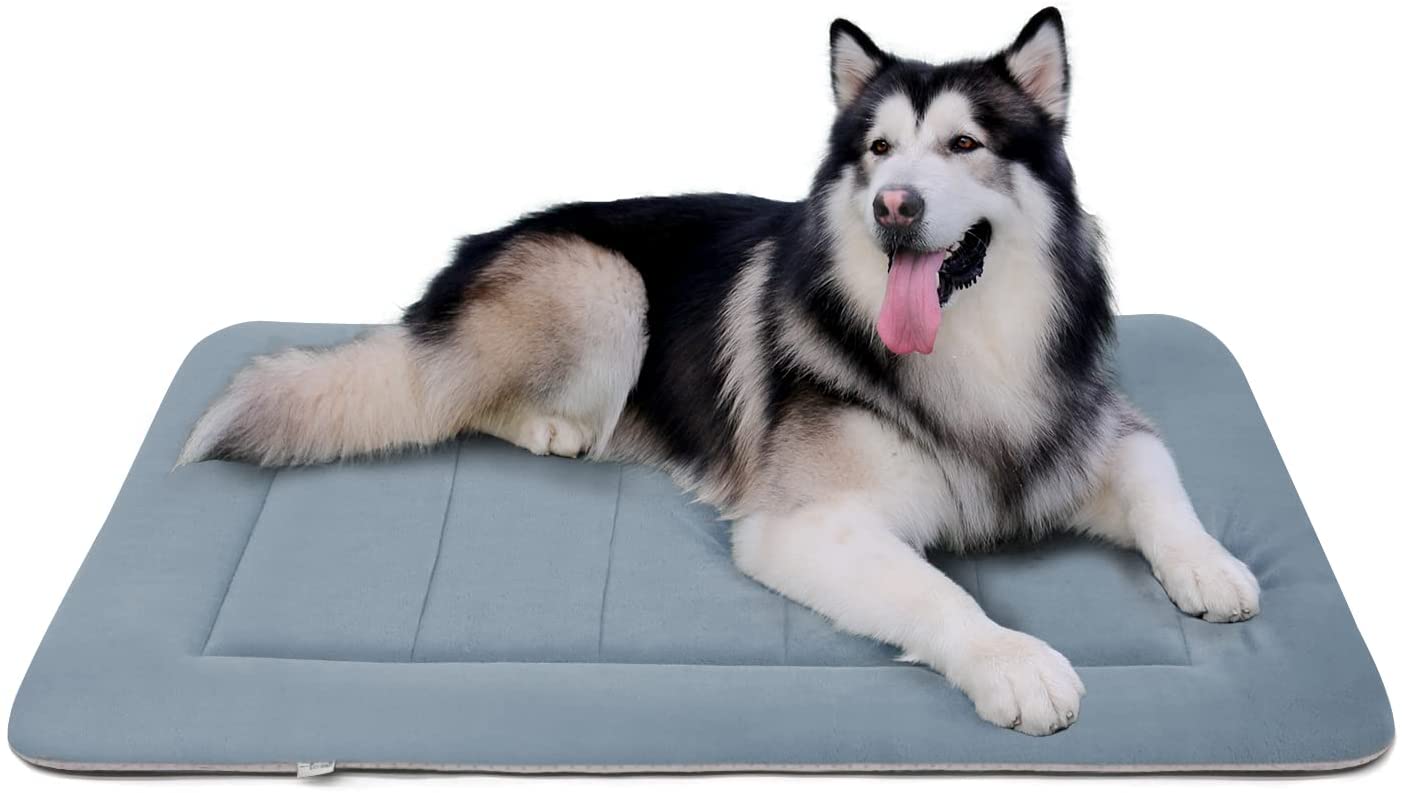 QIAOQI Dog Bed Crate Mat Grey Kennel Pad Washable Orthopedic Pillow