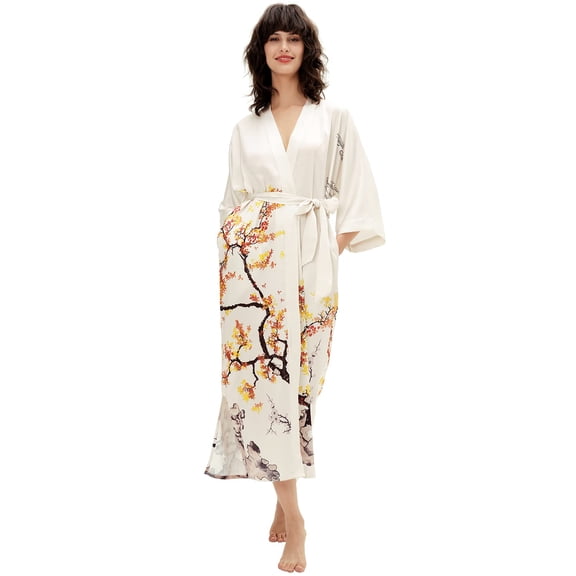 PRODESIGN Long Kimono Robe Satin Sleepwear Gradient Watercolor Silky Kimono Nightgown Bathrobe Kimono Blouse Cardigan