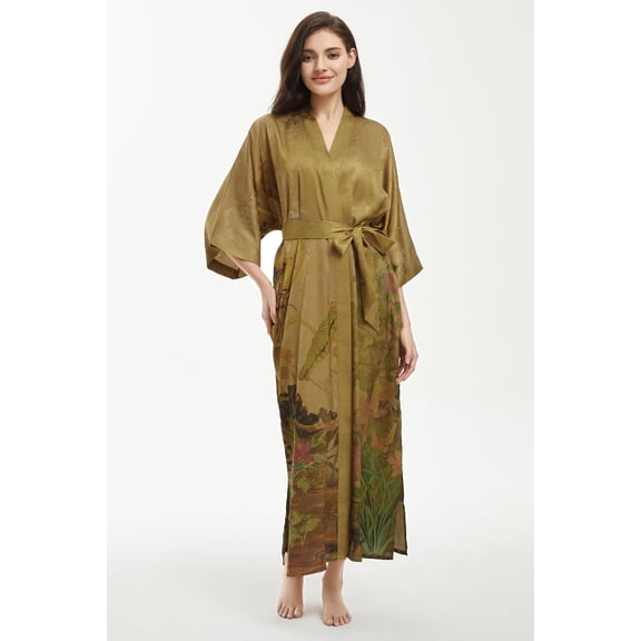 PRODESIGN Long Kimono Robe Satin Sleepwear Gradient Watercolor Silky Kimono Nightgown Bathrobe Kimono Blouse Cardigan