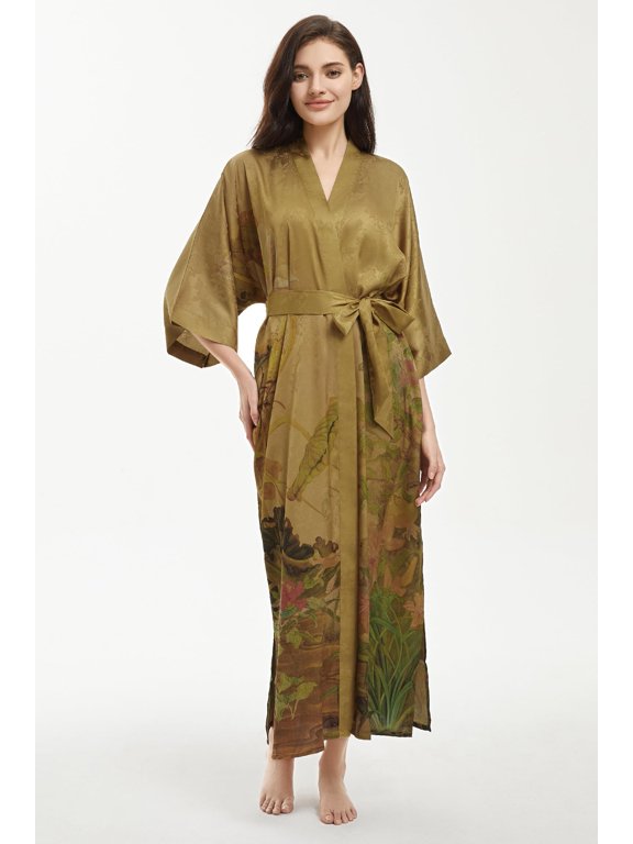 PRODESIGN Long Kimono Robe Satin Sleepwear Gradient Watercolor Silky Kimono Nightgown Bathrobe Kimono Blouse Cardigan