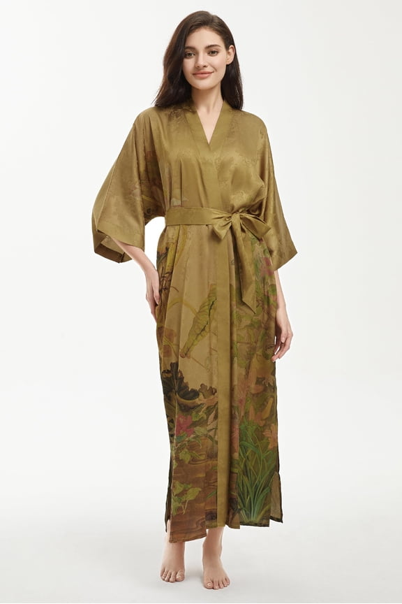 PRODESIGN Long Kimono Robe Satin Sleepwear Gradient Watercolor Silky Kimono Nightgown Bathrobe Kimono Blouse Cardigan