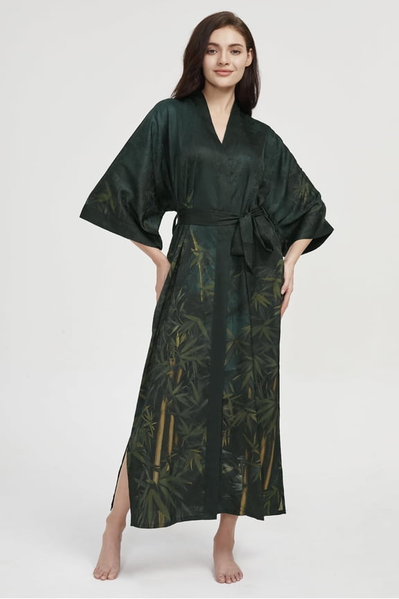 PRODESIGN Long Kimono Robe Satin Sleepwear Gradient Watercolor Silky Kimono Nightgown Bathrobe Kimono Blouse Cardigan