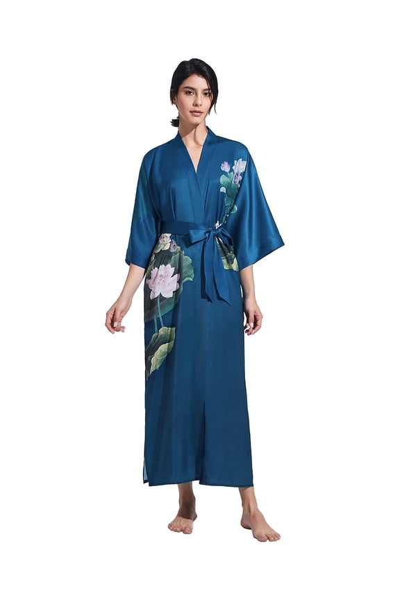 PRODESIGN Long Kimono Robe Satin Sleepwear Gradient Watercolor Silky Kimono Nightgown Bathrobe Kimono Blouse Cardigan
