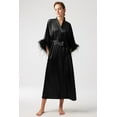 thumbnail image 1 of PRODESIGN Satin Kimono Robe Long Silky Bathrobe with Ostrich Feather Trim Sleepwear Wedding Bridesmaid Dressing Gown, 1 of 7