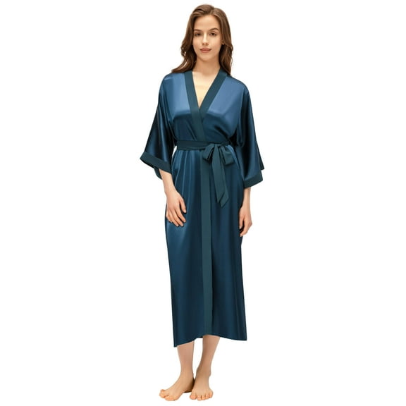 PRODESIGN Satin Kimono Robe Women Long Silky Kimono Bathrobe Sleepwear Wedding Bridesmaid Robe