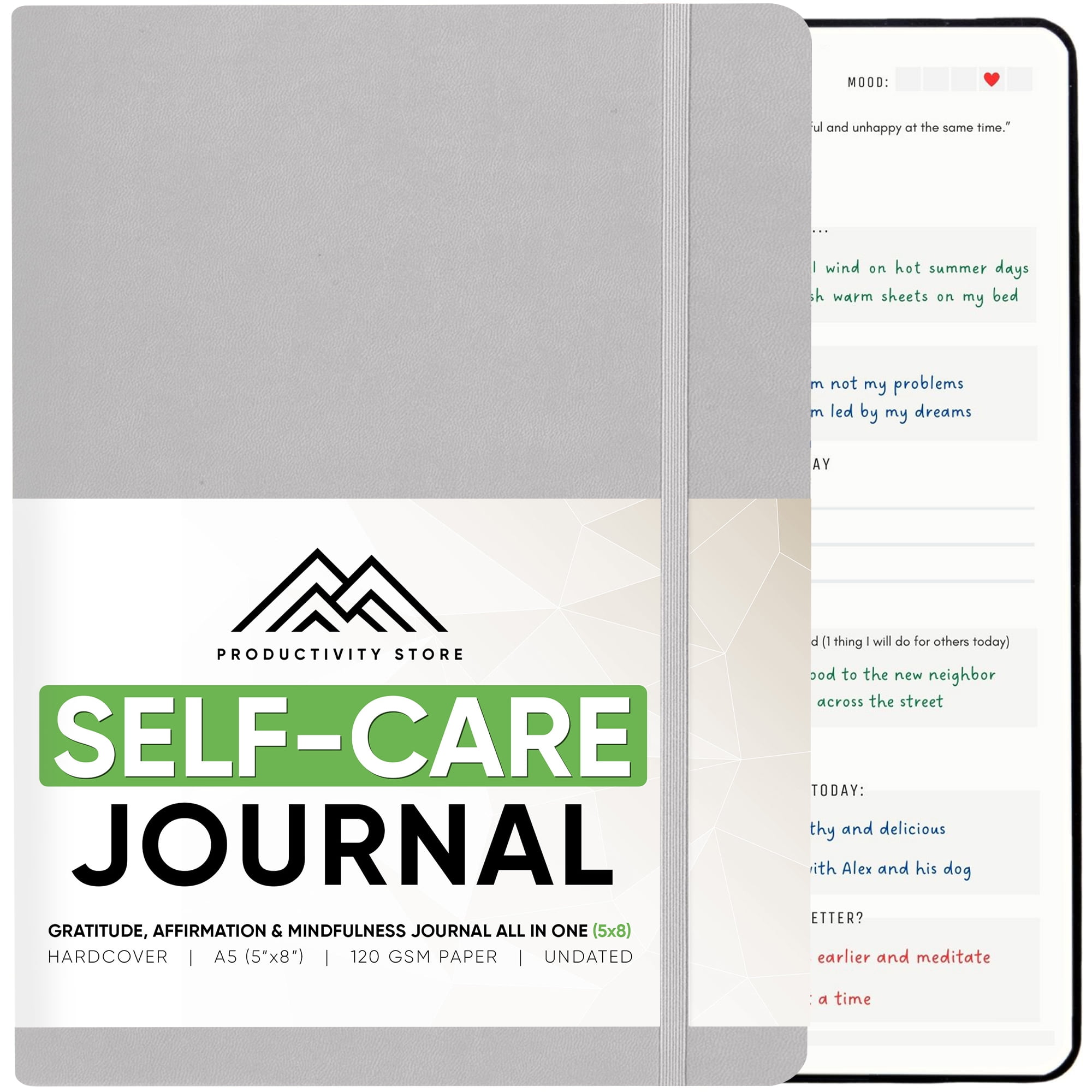 PRODUCTIVITY STORE Gratitude Journal & Self Care Journal - Guided Journal, Mindfulness Journal & Mental Health Journal All-In-One - Premium Daily Journal For Women & Men - A5 5.8" x 8.3" - Gray