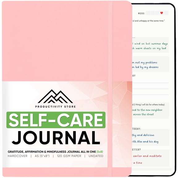 PRODUCTIVITY STORE Gratitude Journal & Self Care Journal - Guided Journal, Mindfulness Journal & Mental Health Journal All-In-One - Premium Daily Journal For Women & Men - A5 5.8" x 8.3" - Pink