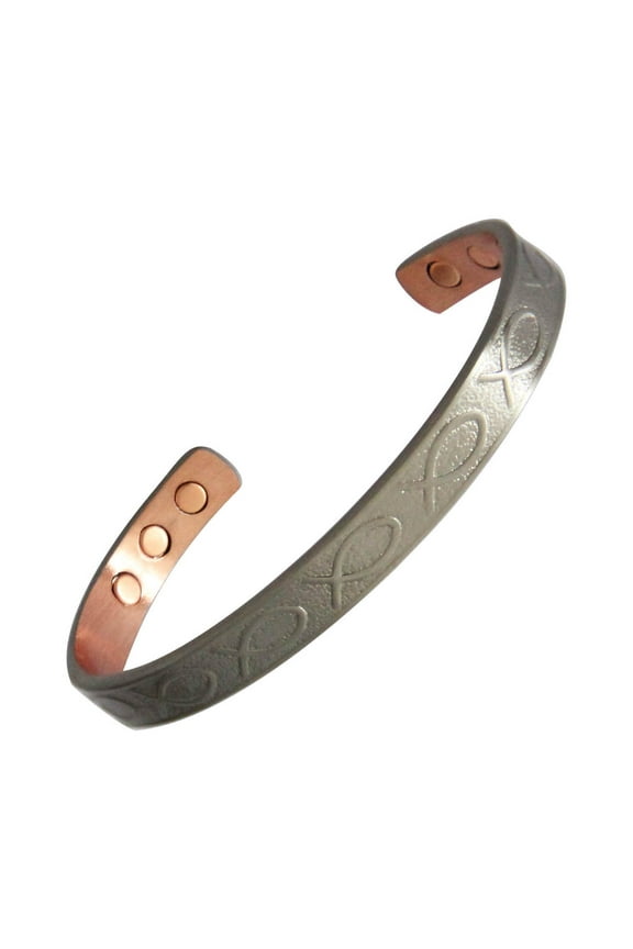FISH PURE SOLID COPPER MAGNETIC BRACELET WITH GRAPHITE FINISH FOR ARTHRITIS RELIEF 6 3/4 INCH