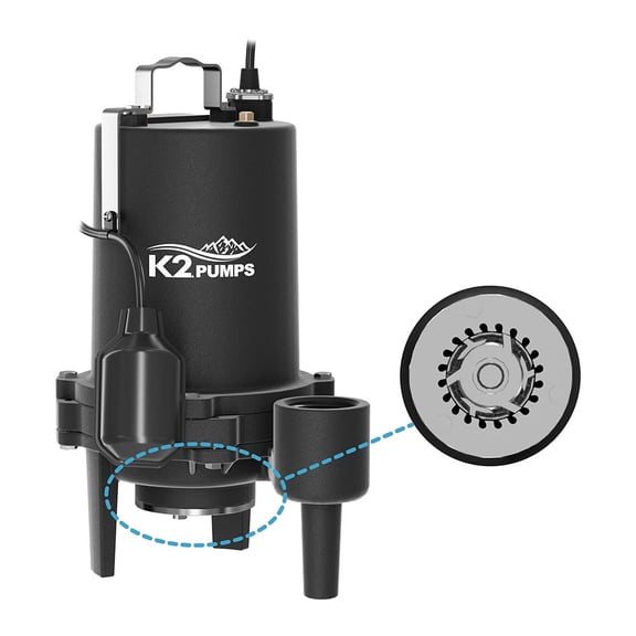 PROFESSIONAL GRADE 1 HP Cast Iron Submersible Grinder/Sewage Pump, 115V with Piggyback Tether Switch