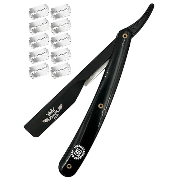 PROFESSIONAL STRAIGHT BARBER RAZOR CLEAN SHAVE   FREE BLADES STRAIGHT EDGE BLADE AFEITADO RAPADA USA SALON SHAVING CLASSIC STAINLESS STEEL (Black Razor Holder)