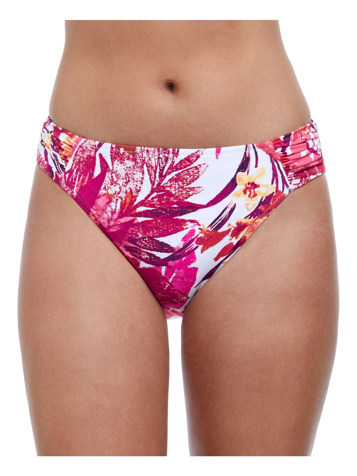 PROFILE by GOTTEX Women's White Floral Stretch Ruched Lined Side Tab