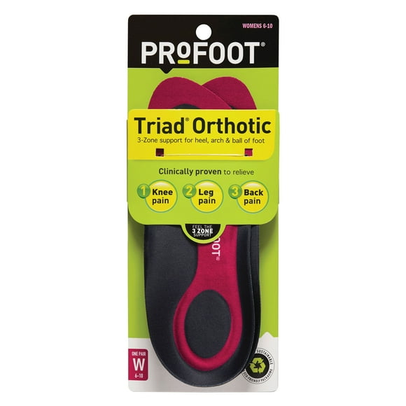PROFOOT Triad Orthotic Insoles for Knee, Leg & Back Pain, Women's 6-10, 1 Pair
