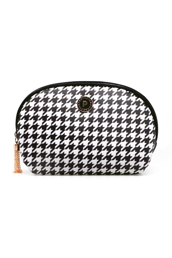 Cosmetics Lined Adult Cosmetic Bag, Zipper, Houndstooth, White, 1 Piece