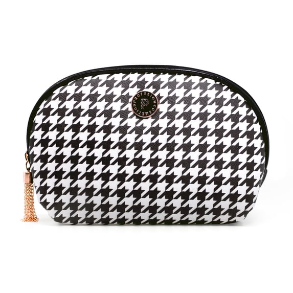 Profusion Cosmetics Beverly Hills Makeup Bag, White and Black Houndstooth, Durable Makeup Organizer Bag, Lightweight Travel Cosmetic Bag