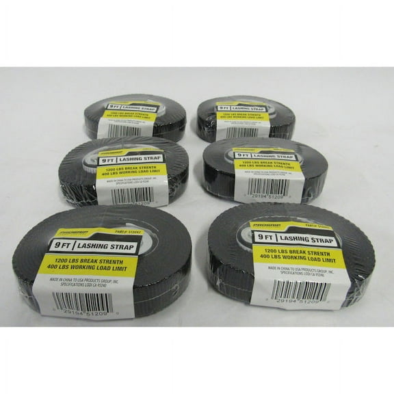 PROGRIP 512097 9 FT Lashing Strap Aero Cam Buckle Black 6-Pack