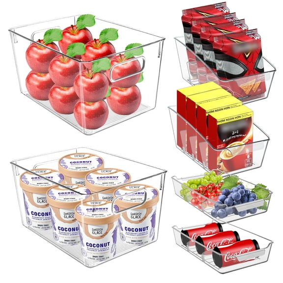 PROGULOVER 6pcs Refrigerator Organizer Bins - Clear Plastic Storage Bins, Food Fridge Organizers with Cutout Handles, Fruit Vegetable Storage Containers for Kitchen
