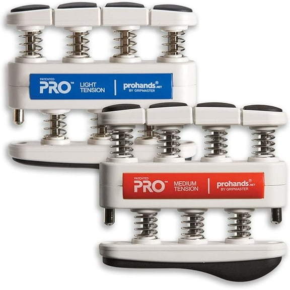 PROHANDS PRO Hand Exerciser, Finger Exerciser (Hand Grip Strengthener), Spring-Loaded, Finger-Piston System, Isolate and Exercise Each Finger, (Set of 2) (Blue, Red)