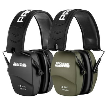 PROHEAR 016 2 Pack Hearing Protection Safety Muffs for Shooting, NRR 26dB Slim Ear Protector for Gun Range, Hunting Black+Green