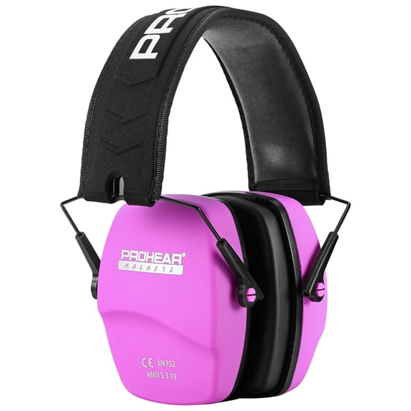PROHEAR 016 Ear Protection Safety Earmuffs for Shooting, NRR 26dB Noise Reduction Slim Passive Hearing Protector with Low-Profile Earcups, Compact Foldable Ear Defenders for Gun Range, Hunting (Pink)