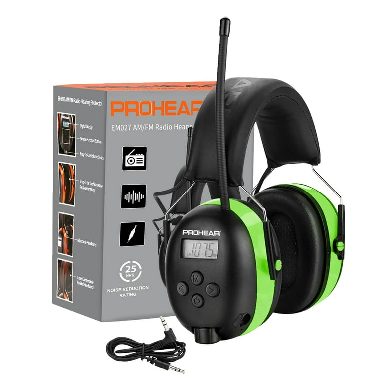 PROHEAR 027 AM FM Radio Headphones with Digital Display 25dB NRR Safety Ear Protection Earmuffs for Mowing Snowblowing Construction Work Shops