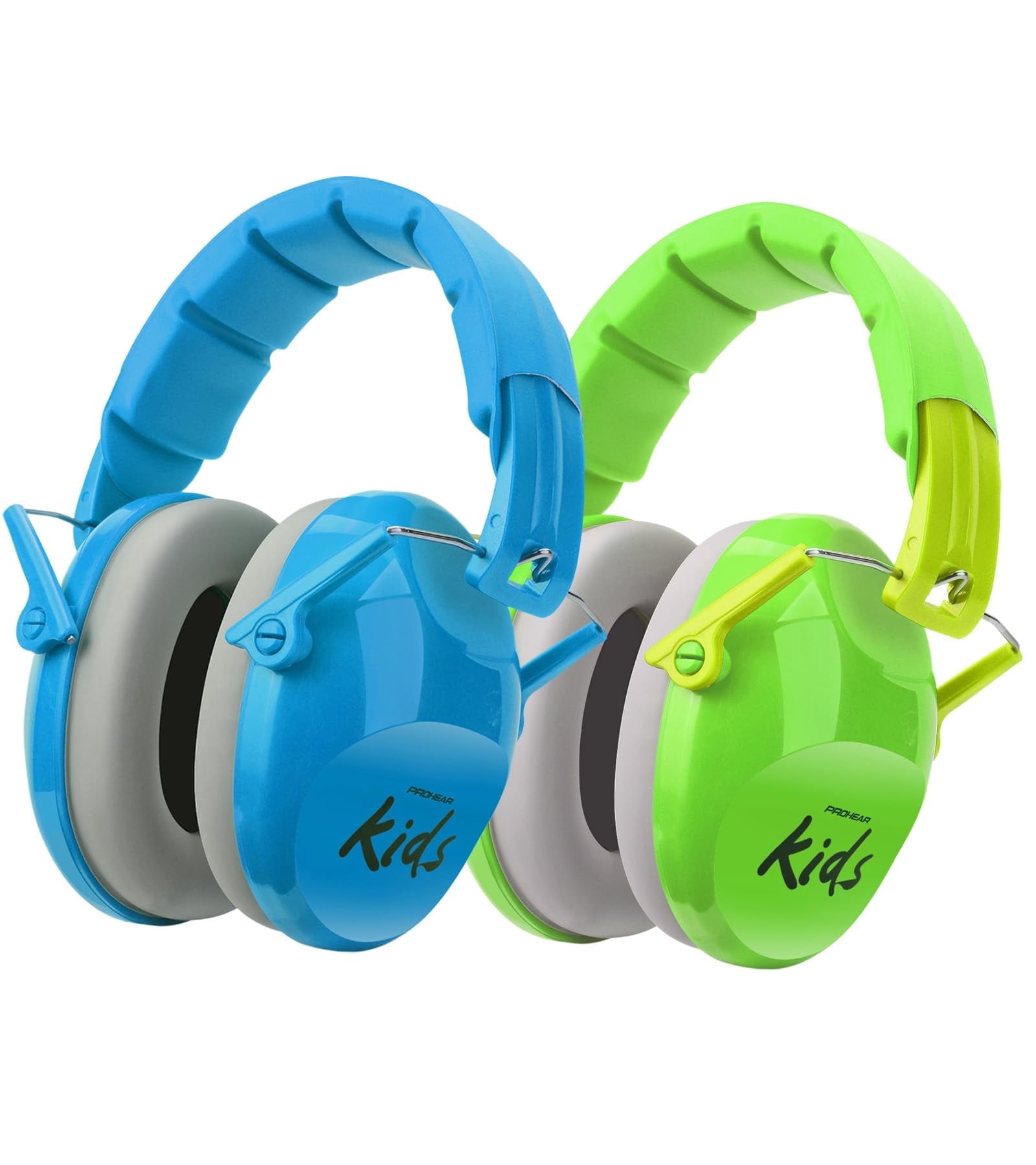 PROHEAR 032 2.0 Kids Noise Cancelling Headphones with Adjustable Headband - 25dB NRR Autism Ear Protection for Child at Mowing Studying Sleeping Racing - Green and Blue, 2 Pack