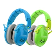 PROHEAR 032 2.0 Kids Noise Cancelling Headphones with Adjustable Headband - 25dB NRR Autism Ear Protection for Child at Mowing Studying Sleeping Racing - Green and Blue, 2 Pack