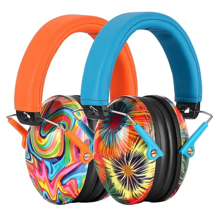 PROHEAR 032 2 Pack Kids Ear Protection, NRR 25dB, Adjustable Headband Safety Earmuffs for Sports Events, Concerts, Airports - Orange & Blue