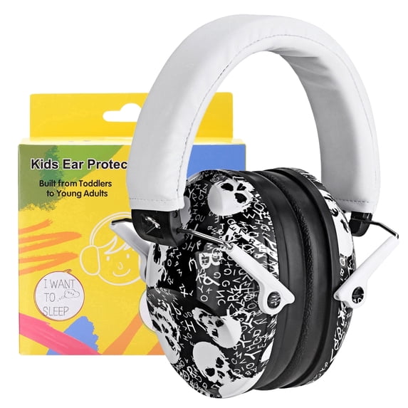 PROHEAR 032 Kids Ear Protection Ear Muffs, NRR 25dB Noise Reduction Childrens Earmuffs, Adjustable Headband Hearing Protectors for School, Sports Events, Concerts, Racing, Airports - Skull