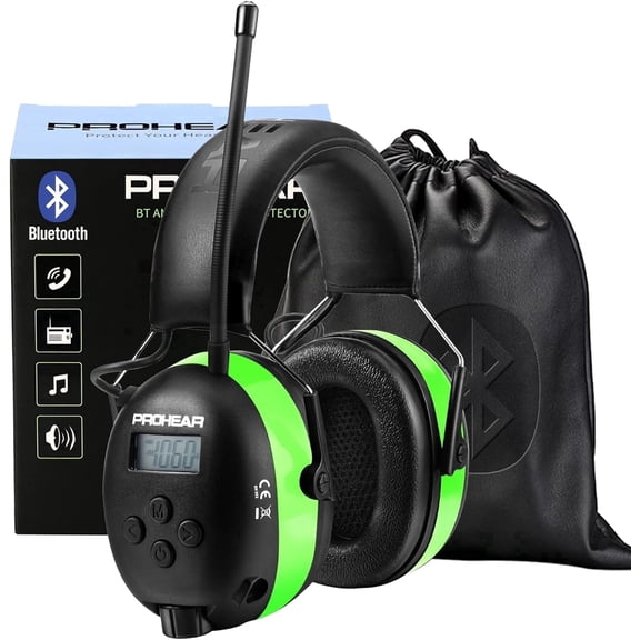 PROHEAR 033 5.4 Bluetooth Hearing Protection AM FM Radio Headphones, 31dB SNR Noise Reduction Safety Earmuffs, 50H Playtime, Ear Protector for Mowing Lawn,Gifts for Father Green