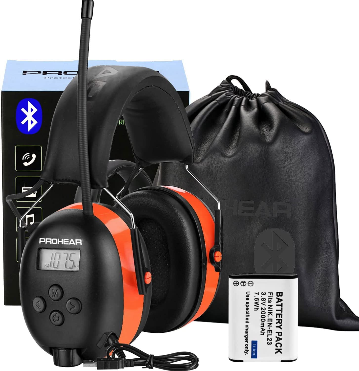 PROHEAR 033 Bluetooth Hearing Protection Headphones with FM AM Radio for  Mowing, 25dB NRR, Orange