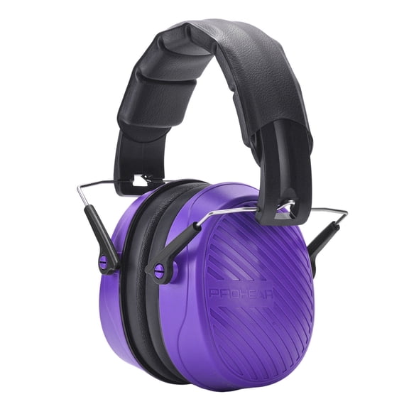 PROHEAR EM038 Ear Protection Safety Earmuffs for Mowing, 28dB Noise Reduction Passive Hearing Protector, Compact Foldable Headset for Shooting Construction Power Tools, Purple