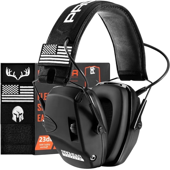 PROHEAR Electronic Ear Protection with 4X Sound Amplification, Noise Reduction Safety Earmuffs, NRR 23dB Noise Reduction Headphones for Loud Work Environments – Black