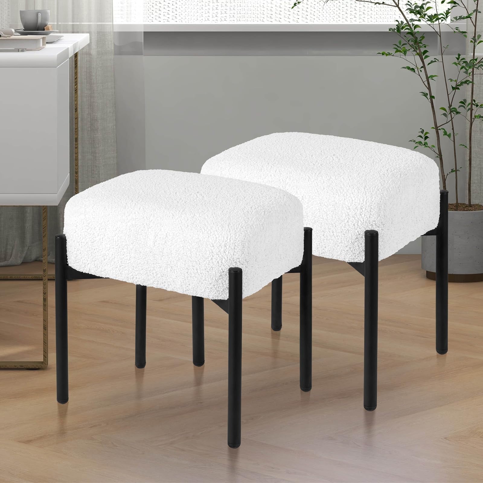 PROHIKER Velvet Ottoman Footrest Stool, Armless Vanity Chair with
