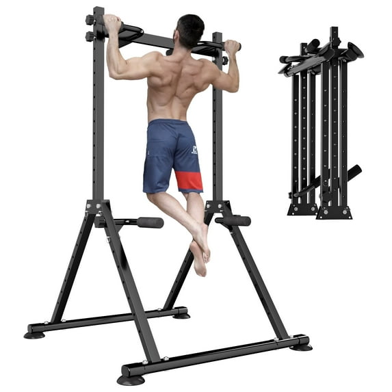 PROHIKER Foldable Power Tower Pull Up Bar Station Multi-Function Triangular Structure Dip Bar Station Pull Up Stand for Home Gym Workout, Height Adjustable Strength Training Fitness Equipment, 700LBS