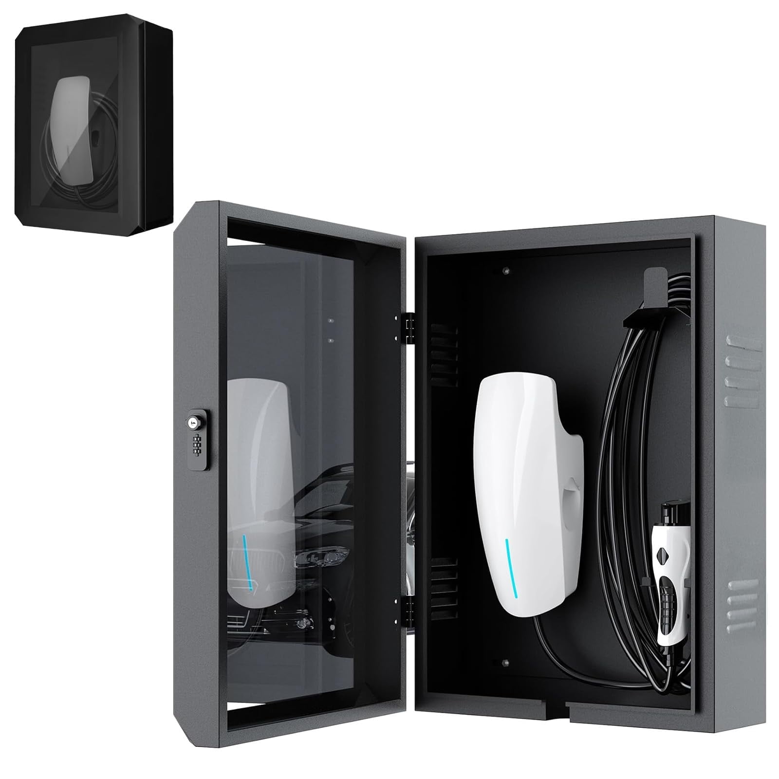 PROHIKER Outdoor Electrical Box Waterproof Wall Charger Station Box with Cable Management, Built-in Ventilation & Security Lock for EV Charger Universal Holder Compatible with Most EV