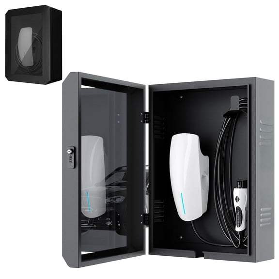 PROHIKER Outdoor Electrical Box Waterproof Wall Charger Station Box with Cable Management, Built-in Ventilation & Security Lock for EV Charger Universal Holder Compatible with Most EV