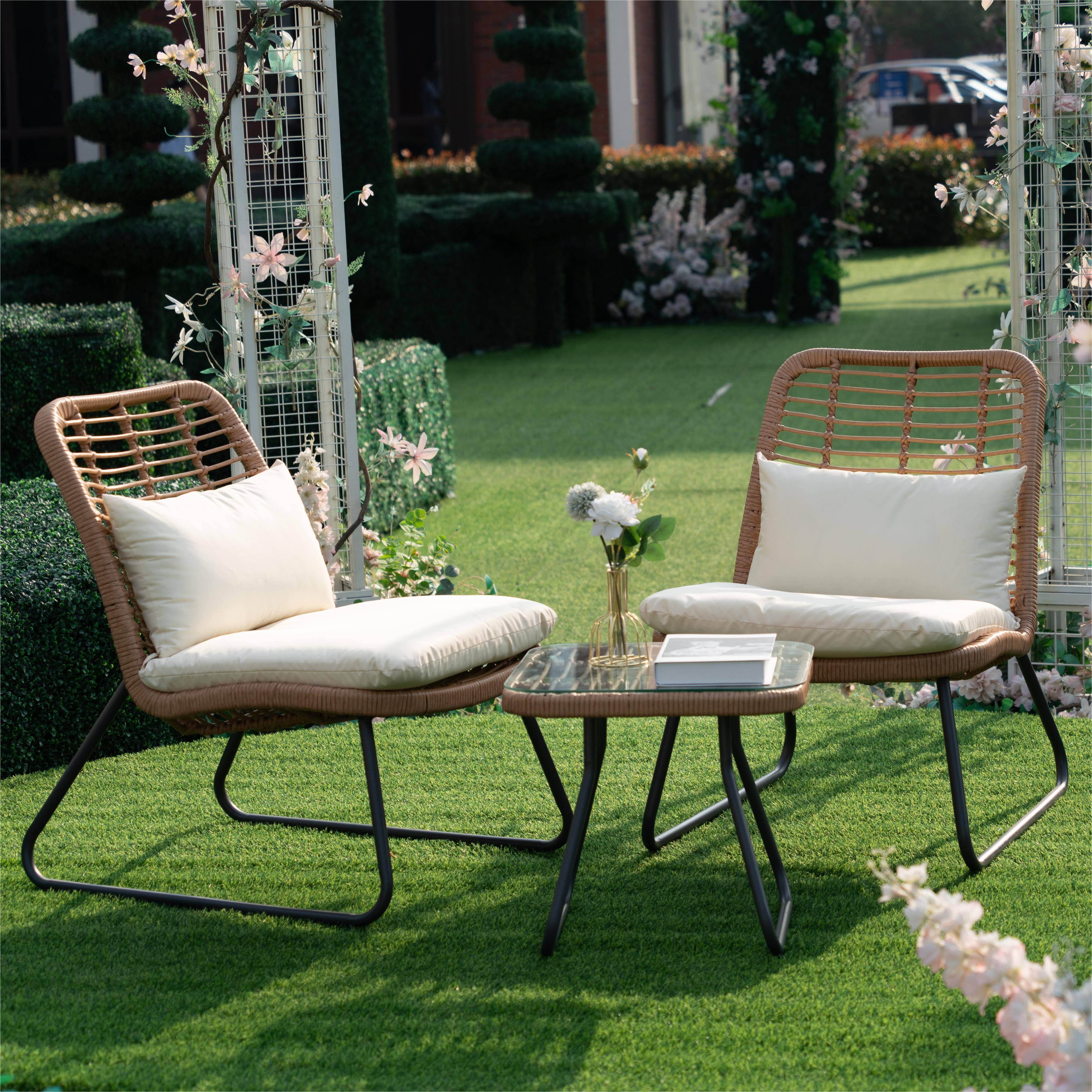 PROHIKER Outdoor Furniture 3 Piece Patio Conversation Set, Balcony Furniture Wicker Bistro Set