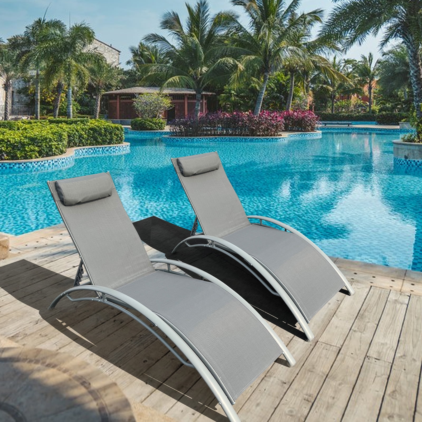 PROHIKER Reclining Mesh Sun Patio Lounge Chair Set of 2, Lay Flat