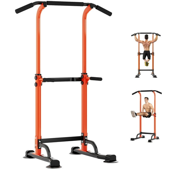 PROHIKER Power Tower Dip Station, Pull Up Bar Stand Power Rack with Backrest, Height Adjustable Strength Training Equipment for Fitness Home Workout, Orange