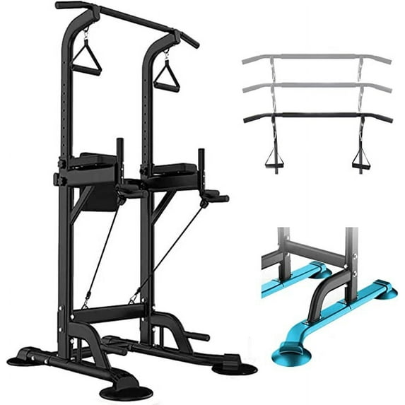 PROHIKER Power Tower Dip Station, Pull Up Bar Stand Power Rack with Backrest and Resistance Band
