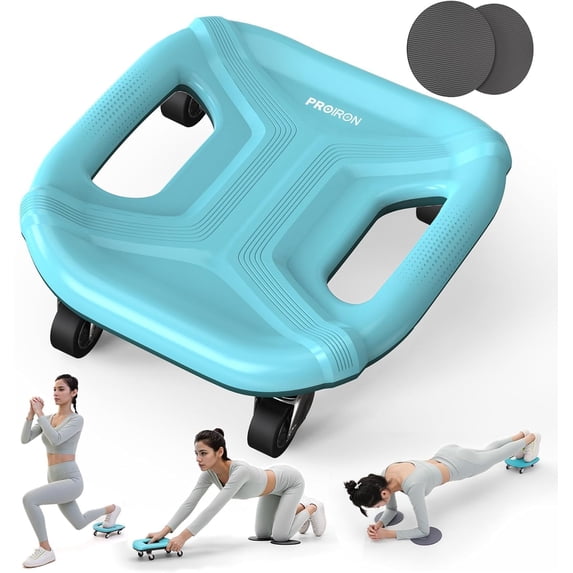 PROIRON Abdominal Roller 360 Degrees, 4 Wheels Slide Trainer with Knee Pads for Abs Workout and Stability Training, Anti-Slip, Home Gym - Blue