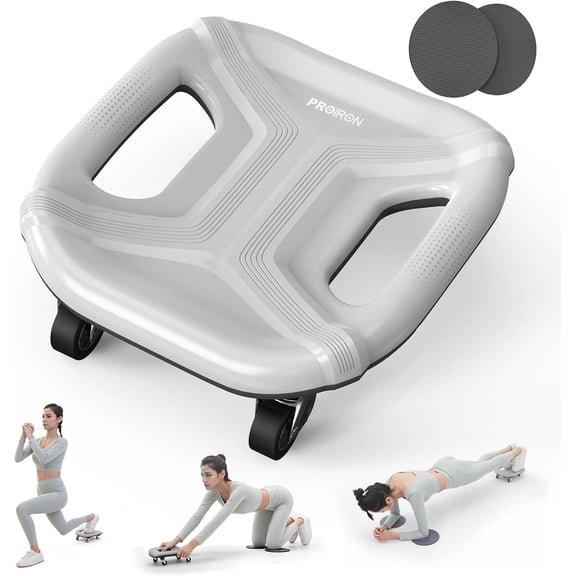PROIRON Abdominal Roller 360 Degrees, Slide Trainer with Knee Pads for Abs Workout and Stability Training, Anti-Slip, Home Gym - Gray