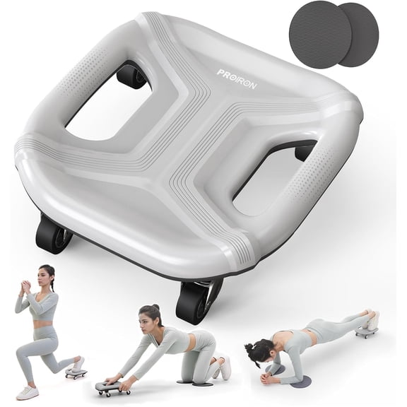 PROIRON Abdominal Roller 360 Degrees, 4 Wheels Slide Trainer with Knee Pads for Abs Workout and Stability Training, Anti-Slip, Home Gym - Gray