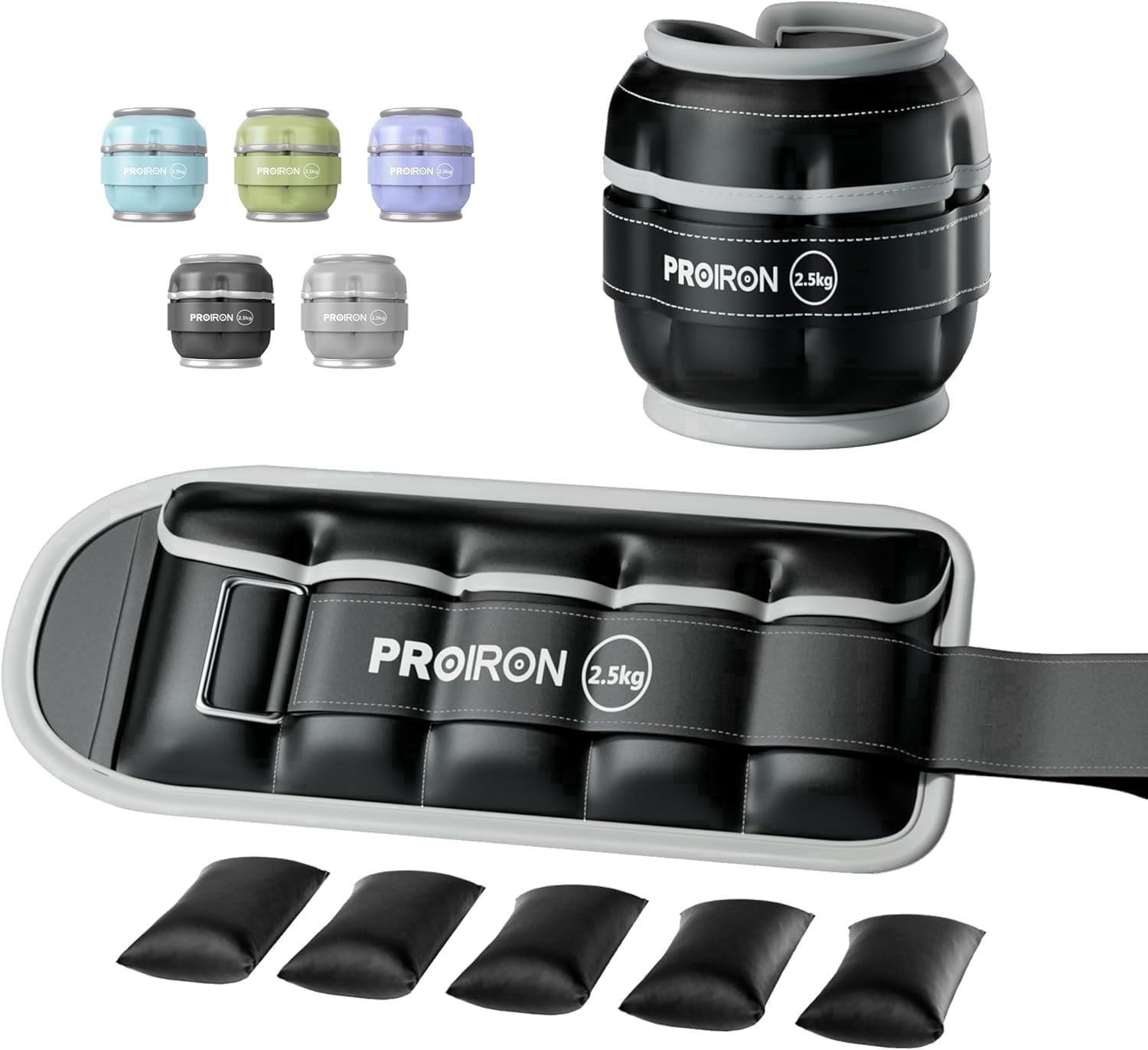 PROIRON Adjustable Ankle Weights set of 2, PU leather, 1-5lb per leg, Comfortable, Night-Safe Reflectivity, Black