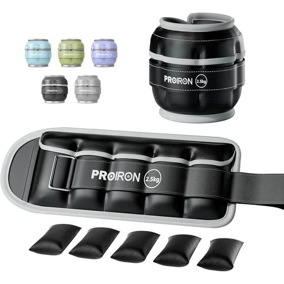 PROIRON Adjustable Ankle Weights set of 2, PU leather, 1-5lb per leg, Comfortable, Night-Safe Reflectivity, Black