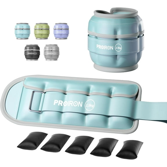 PROIRON Adjustable Ankle Weights set of 2, PU leather, 1-5lb per leg, Comfortable, Night-Safe Reflectivity, Blue