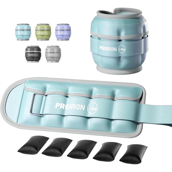 PROIRON Adjustable Ankle Weights set of 2, PU leather, 1-5lb per leg, Comfortable, Night-Safe Reflectivity, Blue
