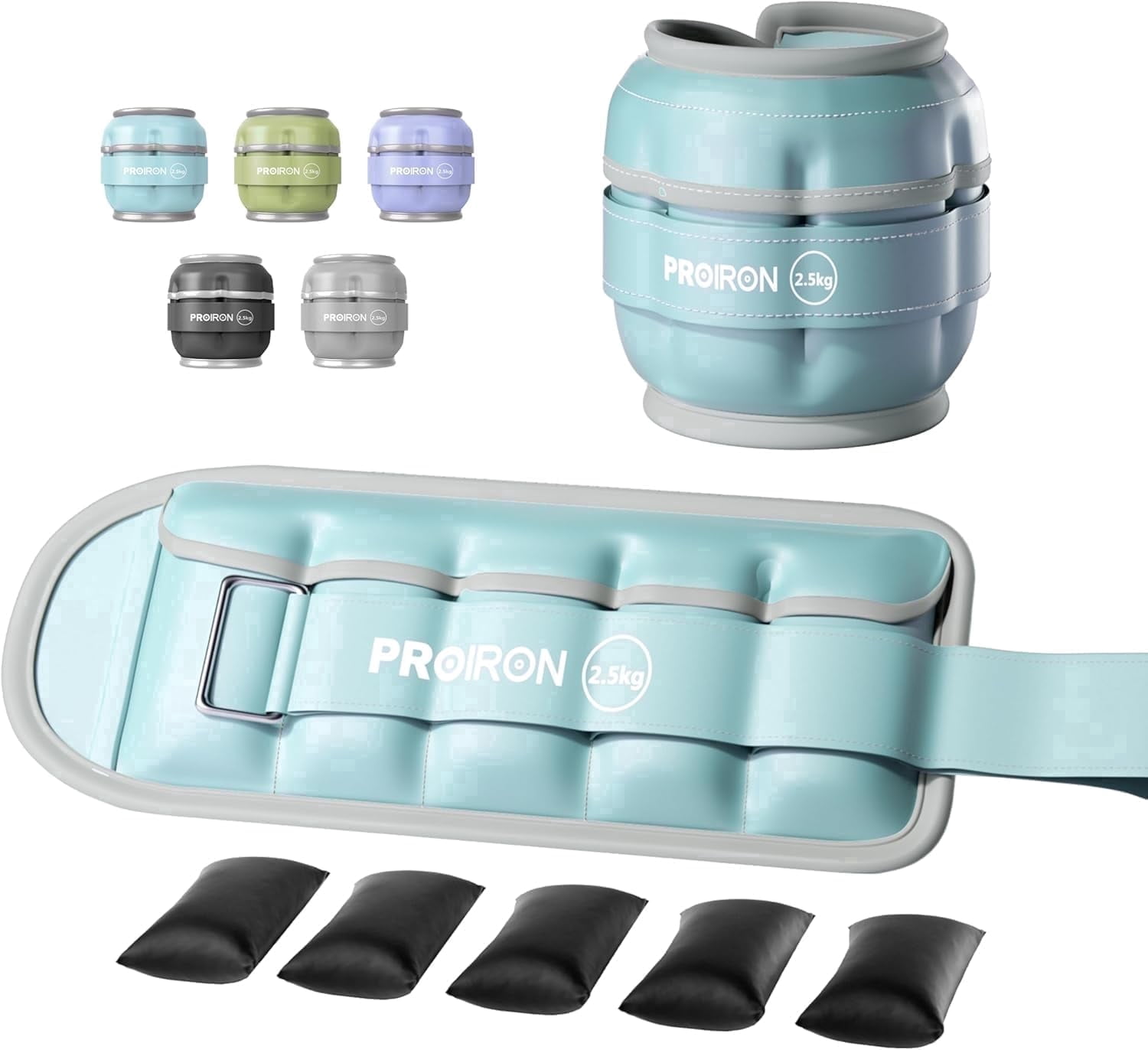 PROIRON Adjustable Ankle Weights set of 2, PU leather, 1-5lb per leg, Comfortable, Night-Safe Reflectivity, Blue