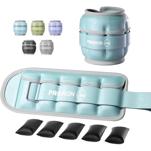 PROIRON Adjustable Ankle Weights set of 2, PU leather, 1-5lb per leg, Comfortable, Night-Safe Reflectivity, Blue