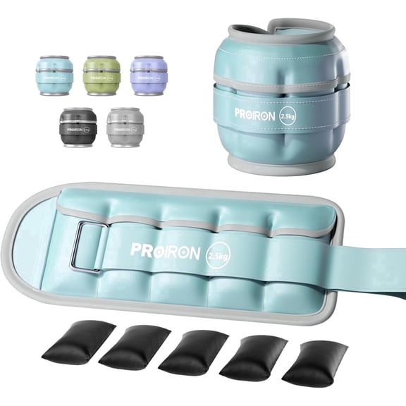 PROIRON Adjustable Ankle Weights set of 2, PU leather, 1-5lb per leg, Comfortable, Night-Safe Reflectivity, Blue